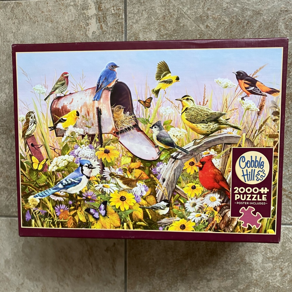 🧩 Cobble Hill 2000 Piece Jigsaw Puzzle Bird Wildflower Cottagecore Nature Art